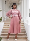 Plus Size Women lace hook flower sexy hollow pleated dress
