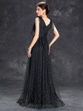Women sequined bow elegant v-neck ball suspender evening dress（Processing time need 3-6 days）