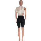 Fashionable one shoulder clothes sexy mesh patchwork Midi jumpsuit