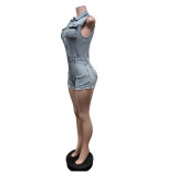 Women Stretch Denim Sleeveless Jumpsuit
