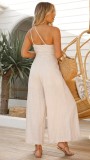 Women's Spring/Summer Solid Color Loose Wide Leg Linen Jumpsuit