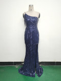 Women One Shoulder Beaded Sequin Embroidery Formal Party Prom Wedding Evening Dress