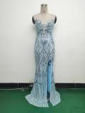 Women Beaded Tube Fishbone Lace-Up Sequin Formal Party Evening Dress