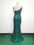 Women One Shoulder Beaded Geometric Sequin Formal Party Prom Wedding Evening Dress
