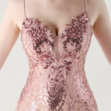 Women Beaded Tube Fishbone Lace-Up Sequin Formal Party Evening Dress