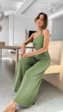 Women's Spring/Summer Solid Color Loose Wide Leg Linen Jumpsuit
