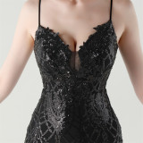Women Beaded Tube Fishbone Lace-Up Sequin Formal Party Evening Dress