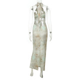Women's Summer Beach Holiday Sexy Halter Neck Bodycon Sleeveless Print Dress