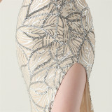 Women One Shoulder Beaded Sequin Embroidery Formal Party Prom Wedding Evening Dress