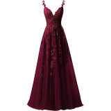 Women suspender tulle lace applique party ball evening dress（Processing time need 3-6 days）