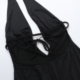Women's Summer Sexy Deep V Strap Hollow Low Back Bodycon Dress