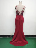 Women Fishbone Lace-Up Formal Formal Party Prom Strappy Sequin Evening Dress