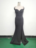 Women Fishbone Lace Sequin Wedding Fishtail Evening Dress