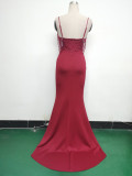 Women Fishbone Lace Sequin Wedding Fishtail Evening Dress