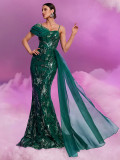 Women's Elegant Sequin Ribbon V-Neck Strap Chic Cocktail Formal Evening Dress