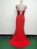 Women Fishbone Lace-Up Sequin Embroidery Formal Formal Party Evening Dress