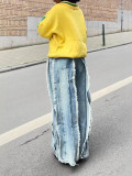 Women's Patchwork Fringe Raw Edge Denim Pants