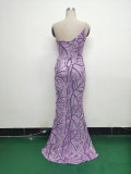 Women One Shoulder Beaded Geometric Sequin Formal Party Prom Wedding Evening Dress