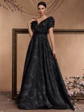 Women's Elegant Chic Sequin Patchwork Short Sleeve Cocktail Formal Evening Dress