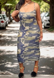 Plus Size Women's Fashionable Camouflage Print Strap Dress