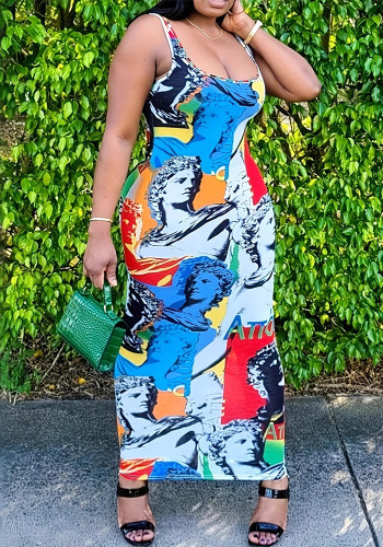 Plus Size Women's Loose Casual Print Long Strap Dress