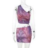 Women's Sexy One Shoulder Crop Two Piece Skirt Set