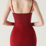 Women Fishbone Lace Sequin Formal Dinner Wedding Fishtail Evening Dress