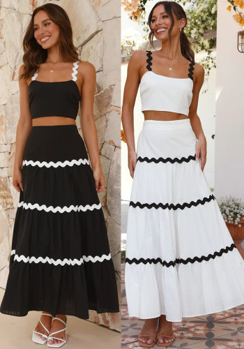 Women's Summer Sexy Strap A-line Two Piece Skirt Set