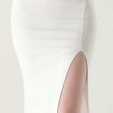 Women Strappy Heart-Shaped Lace Grid Embroidery Beaded Fishbone Formal Party Evening Dress