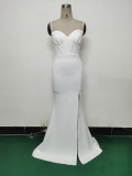 Women Fishbone Lace Sequin Formal Dinner Wedding Fishtail Evening Dress