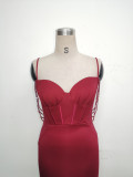 Women Fishbone Lace Sequin Wedding Fishtail Evening Dress
