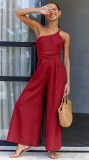 Women's Spring/Summer Solid Color Loose Wide Leg Linen Jumpsuit