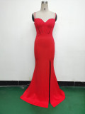 Women Fishbone Lace Sequin Formal Dinner Wedding Fishtail Evening Dress