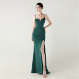 Women Fishbone Lace Sequin Formal Dinner Wedding Fishtail Evening Dress