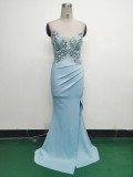 Women Fishbone Lace-Up Sequin Embroidery Formal Formal Party Evening Dress