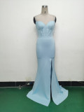 Women Fishbone Lace Sequin Wedding Fishtail Evening Dress