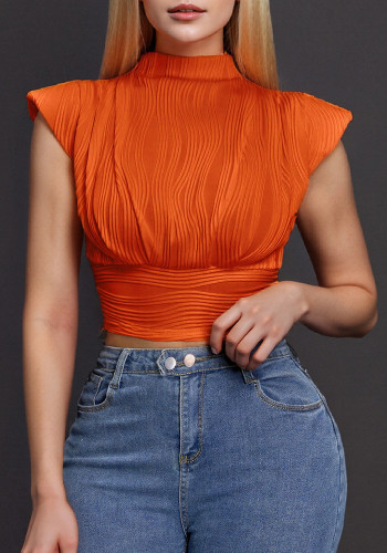 Women's Summer Solid Color Stand Collar Sleeveless Slim Waist Knit Tops