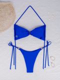 Women's Fashion Solid Color Two Piece Low Back Bikini Swimsuits