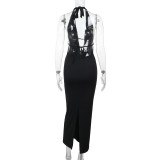 Women's Summer Sexy Deep V Strap Hollow Low Back Bodycon Dress