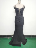 Women Fishbone Lace-Up Sequin Embroidery Formal Formal Party Evening Dress