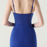 Women Fishbone Lace Sequin Formal Dinner Wedding Fishtail Evening Dress