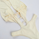 Women's Spring Swimming and Summer Fashion Beaded Hollow Halter Neck Bodysuit