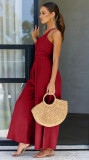 Women's Spring/Summer Solid Color Loose Wide Leg Linen Jumpsuit