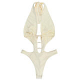 Women's Spring Swimming and Summer Fashion Beaded Hollow Halter Neck Bodysuit