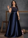 Plus Size Women's Fashionable Formal Evening Ball Gown Elegant Sequin Patchwork Round Neck Sleeveless Embroidered A-Line Dress