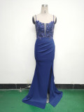 Women Fishbone Lace-Up Formal Formal Party Prom Strappy Sequin Evening Dress