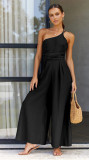 Women's Spring/Summer Solid Color Loose Wide Leg Linen Jumpsuit