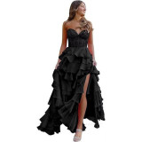 Women suspender Strapless Spring Summer sexy slit party ball Cascading Ruffles Evening Dress（Processing time need 3-6 days）
