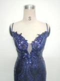Women Beaded Tube Fishbone Lace-Up Sequin Formal Party Evening Dress