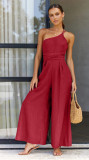 Women's Spring/Summer Solid Color Loose Wide Leg Linen Jumpsuit